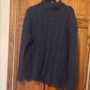 Lands' End Dark Blue Cable Knit Turtleneck Sweater